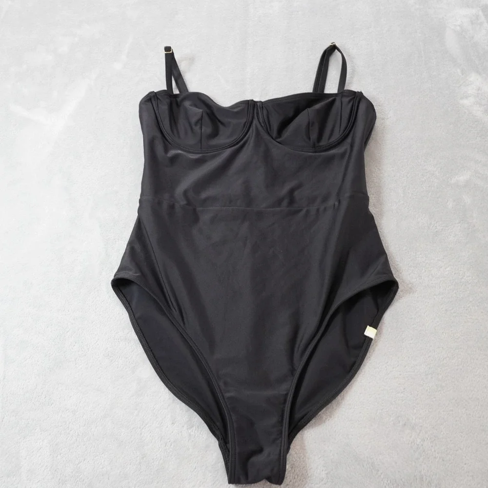Summersalt One Piece Swimsuit Womens S Black High Cut Bustier Cups Resort - Picture 2 of 14